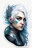 Placeholder: a sticker with a drawing of a woman's face, cyberpunk art inspired by Marco Mazzoni, Artstation, fantasy art, fantasy sticker illustration, intricate digital artwork, cyborg - girl with silver hair