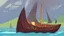 Placeholder: fantasy cartoon illustration: a new wooden boat in Ireland