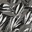 Placeholder: black and white banana leafs wallpaper pattern in vector lines, same line weight