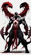 Placeholder: A close picture of Venom symbiote with kratos red tattoos and Clothes, holding blade of choice