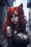 Placeholder: CAT GIRL, FANTASY, VINES, SOULLESS, FLUFFY TAIL, RED HAIR, TORN CITY