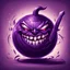 Placeholder: evil purple ball with a wicked grin and a sword in rayonism art style