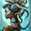 Placeholder: Sango fantasy, fantasy magic, intricate, sharp focus, illustration, highly detailed, digital painting, concept art, matte, art germ and Paul Lewin and Kehinde Wiley, masterpiece Japanese lady head bronze octopus' Asian African girl nice breast Thai hair turquoise silver blue under water