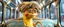 Placeholder: close up portrait of hairy fluffy polymer clay cute female happy worried banana monster with realistic human colored and textured skin, and long sleek limbs and with studio lights, on a luxury ornate neon buss, talking to his aunt