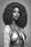 Placeholder: Create a coloring page of a beautiful curvy black female looking to the side with curly hair. No shading, No color, clean lines