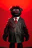 Placeholder: Waist up muppet Portrait, Kim Jong-un muppet doll, black suit, photo studio, red background, unreal engine 5, concept art, art station, god lights, ray tracing, RTX, lumen lighting, ultra detail, volumetric lighting, 3d.