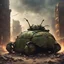 Placeholder: apocalyptic , atmospheric ancient beetle Tank with luggage ruined city night war zone