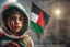 Placeholder: A crying Palestinian child in a broken hospital, Palestine flag, neon effect , close picture, highly detailed, high details, detailed portrait, masterpiece,ultra detailed, ultra quality