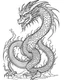 Placeholder: coloring page for kids, depicting a Chinese dragon, full body, black and white, outline, line art, well defined lines, grayscale, white background, empty white background