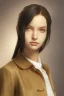 Placeholder: upper body portrait of a young girl from final fantasy live action, with short black hair and green eyes in a tan trenchcoat over a white shirt, award winning, masterpiece digital painting by greg rutkowski, alex grey, artstation, 4k wallpaper