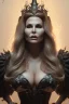 Placeholder: Jennifer Coolidge as evil queen in black leather, busty, cleavage, angry, stern look. character design by cory loftis, fenghua zhong, ryohei hase, ismail inceoglu and ruan jia. unreal engine 5, artistic lighting, highly detailed, photorealistic, fantasy