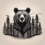 Placeholder: M shaped bear head combined with woods silhouette in backround, letterpress style, minimalistic pencil art