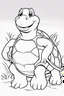 Placeholder: blank colouring book, white blank background, simple picture for toddlers, sweet and smilling turtle pet, disney and pixar style