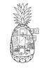 Placeholder: Pineapple Cozy Art Studio Coloring Page: A pineapple cross-section displaying an art studio. Features an easel, paint palettes, brushes, and artworks hung on the walls.