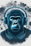 Placeholder: action shot of a Gorilla with headphone mixing music with Dj controller , DMT art,, tshirt vector, enclosed in a circle, sunshine, contour, white background