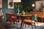 Placeholder: cinematic, a vibrant Mid-century modern dining area, colorful chairs and a retro sideboard, a straight-on angle capturing the essence of the style, ultra realistic, many detail, dramatic light effect --ar 9:16 --stylize 60 --v 6