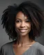 Placeholder: Beautiful African American woman with curly hair on grey background. created by generative AI technology.