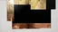 Placeholder: A minimalist, elegant, discreet, abstract, enigmatic, sophisticated, modern, mysterious, and perfect contemporary painting of geometric shapes in black, gold, and copper.