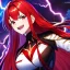 Placeholder: Clear focus, 8k, beautiful lighting, vibrant colors, girl, red hair, long hair, red eyes, laughing, angry, lightning magic,