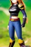 Placeholder: In the style of Toriyama, hyper detailed, strikingly beautiful teen female, 16 years old, long ponytail, ginger hair, green eyes, medium freckles, full lips, micro top, black leather armour lined with fur, full body, full face, tiny breasts, athletic, centred camera, ignore NSFW, thong, sexy, athletic