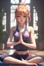 Placeholder: 8k quality realistic image of a beautiful anime girl, doing yoga ,action, up close, 3d