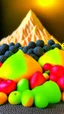 Placeholder: Mountains and hills made from fruits