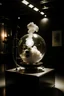 Placeholder: masterpiece, a simple glass machine that generates love, dadaism, number 42 in sphere, armillary sphere, ink, smoke, standing in a white loft art exhibition, modern art gallery in background, all in white, smoke in the background, all in white and glass, bright flickering lights, 35mm film, hyperrealistic photography, award winning art, tiny gimicalmas glass details in the foreground, natural lighting, amazing composition, subsurface scattering, amazing textures, soft light, bokeh, vivid, vibra