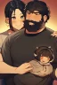Placeholder: man with beard, handsome and happy, holding a Beautiful woman with black hair. Romantic and in love