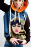 Placeholder: blonde taking selfie.thick thighs,thick calves,flat belly,curvy fell. NOVEL kind of hoodie, which is sewed of recycled sliced Denim, which condescends with integrated bag[SIC]. It is sewed together of camouflage pieces, whose color are all denim colors, orange, cream, brown and purple. Big colored headphones (gold rings!) is merged with small felt cap with small visor. It is with big bright purple felt tippet and birght-colored-hood is merged with colorful beanie. Style: 1980's Finland