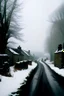 Placeholder: 35 mm photo, scottish village in the snow, mist, vanishing point --ar 3:4 --stylize 150