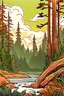 Placeholder: A beautiful Forest on the West Coast of the United States , animals around, cartoon style , ILLUSTRATION