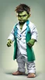 Placeholder: Little baby hulk, full portrait looking at the camera realistically, dressed as a doctor,