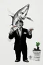 Placeholder: man with catfish shark head smoking a cigarrette in the style of banksy
