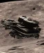 Placeholder: Crashed photorealistic futuristic destroyed mechanical mechwarrior space ship on the lunar surface