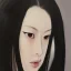 Placeholder: a painting of a woman with long black hair,an oil painting, painted by addition of overlapping layers of color,painting by Robert Bauer, glazing technique, hyper realistic painted long black hair ,very pale skin, intricate precise detail, inspired by Lu Cong, figurative art, in yoji shinkawa's art style, annoyed expression, looking directly at us,