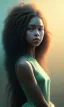 Placeholder: young girl, cute, beautiful, long curly hair, black hair, light green skin, flat nose, black eyes, big eyes, turquoise dress, head and shoulders portrait, 8k resolution concept art portrait by Greg Rutkowski, Artgerm, WLOP, Alphonse Mucha dynamic lighting hyperdetailed intricately detailed, avatar pandora