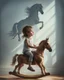 Placeholder: My Gemini prompt/Pixverse animation. Prompt: A square digital painting of a young boy sitting on a rocking horse in his bedroom, his translucent light grey shadow which is on the wall beside him depicting an outline of a boy galloping a real horse, the image depicts the dreams child have. Hyper-realistic hyper-vibrant hyper detailed