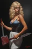 Placeholder: full body image, head to toe, chiaroscuro, deep shadows, rich deep colors, highly detailed portrait, Oil on Canvas by Boris Vallejo - The Evil, homicidal13-year-old Cinderella with Bleach-blonde hair holding a bloody cleaver - 4k UHD, Ultra-realistic, Hyper realistic, Photorealistic, Realistic, absolute Reality