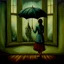 Placeholder: painting of a woman holding an umbrella in a room with a window, surreal oil painting, inspired by Esao Andrews, andrews esao artstyle, magical realism painting, style of esao andrews, !!!esao andrews!!!, by Esao Andrews, by ESAO, surrealistic painting, surreal painting, by Lee Madgwick, inspired by ESAO