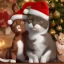 Placeholder: Cute cat and cute mouse celebrate christmas Merry christmas friends who celebrate