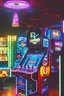 Placeholder: a millineal teenage boy is playing video arcade games, bright colored clothes from the 90s, hairstyles of that time, comic style