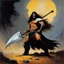 Placeholder: [the Death Dealer: oil painting] Molly Hatchet by Frank frazetta. Molly Hatchet is fighting with his guitar as a sword, the screams of pain and suffering echo of his opponents as they are dispatched all around him. Even in death, they call his name, begging forgiveness for their failure to win the day.