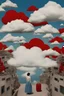 Placeholder: cloud in blue sky, a red lip, collage art, dreamy objects, surreal, criterion collection, showa era, intricate details, mirror modern