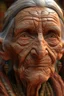 Placeholder: Plano general, hyperrealista, ultra HD, of a beautiful out of this world old woman , cobriza textured skin, expanded skull, tribal joys of large eyes, almendrados, redundas and dark pupils, small noses and ancha, small nasal fosas, fine lips, pointed ears. background of the figura entorno selvático