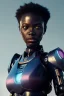 Placeholder: Beautiful portrait of african robot girl post-apocalypse robots in a cyberpunk city, sci-fi fantasy style, 8k,dark