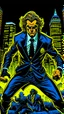 Placeholder: Diego Forlan Football soccer player fighting black suite. Dark detective comic. comicBook cover batman style detective mistery 1990.