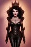 Placeholder: Joan Collins as evil queen in black leather, leather, busty, cleavage, angry, stern look. character design by cory loftis, fenghua zhong, ryohei hase, ismail inceoglu and ruan jia. unreal engine 5, artistic lighting, highly detailed, photorealistic, fantasy