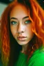 Placeholder: Mixed girl green eyes reddish orange hair small nose long lashes