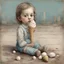 Placeholder: Little girl who has dropped an ice cream cone on ground and is looking at it sadly, by Julie Arkell, artistic, profound, dramatic, digital illustration