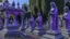 Placeholder: A purple graveyard filled with ghosts near a mansion painted by Leonardo da Vinci